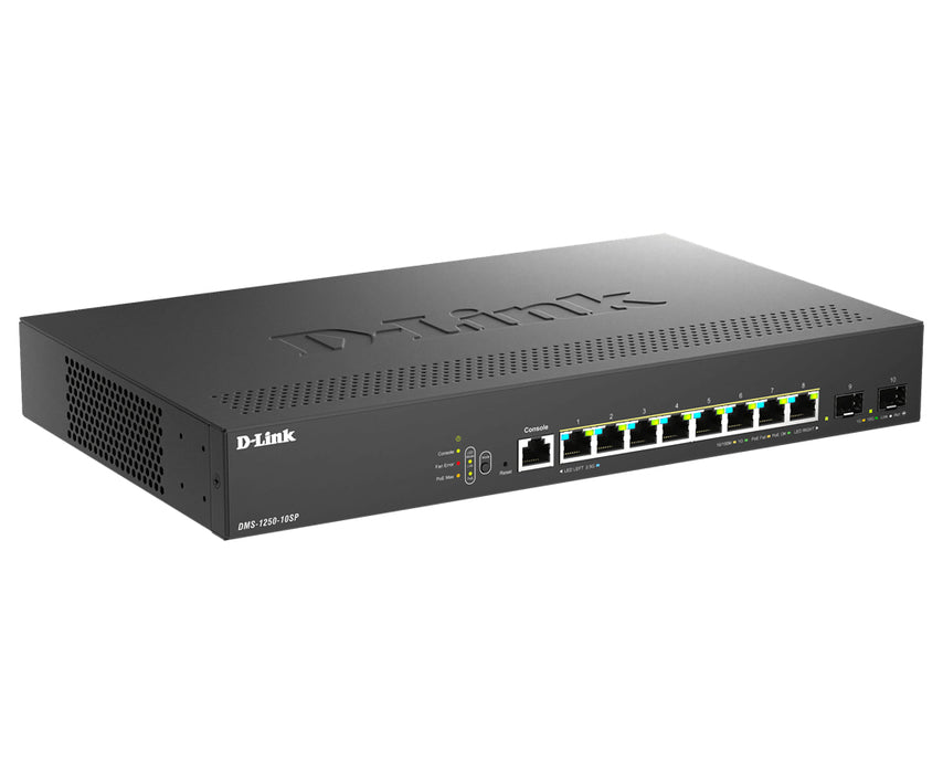 D-Link 10-Port Multi-Gigabit Smart Managed PoE+ Switch including 8 x 2.5G PoE & 2 x 10G SFP+, Managed, L2/L3, 2.5G Ethernet (100/1000/2500), Power over Ethernet (PoE), Rack mounting