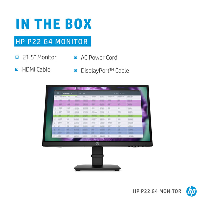 HP P22 G4 22 FHD Monitor, 54.6 cm (21.5"), 1920 x 1080 pixels, Full HD, 5 ms, Black