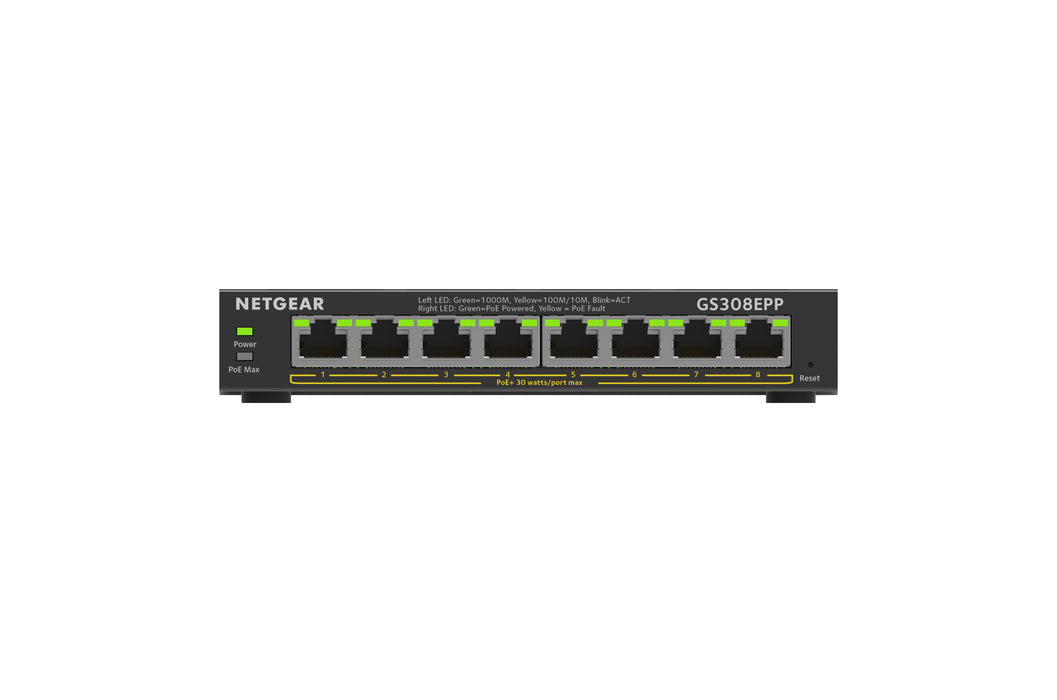 NETGEAR GS308EPP, Managed, L2/L3, Gigabit Ethernet (10/100/1000), Full duplex, Power over Ethernet (PoE)