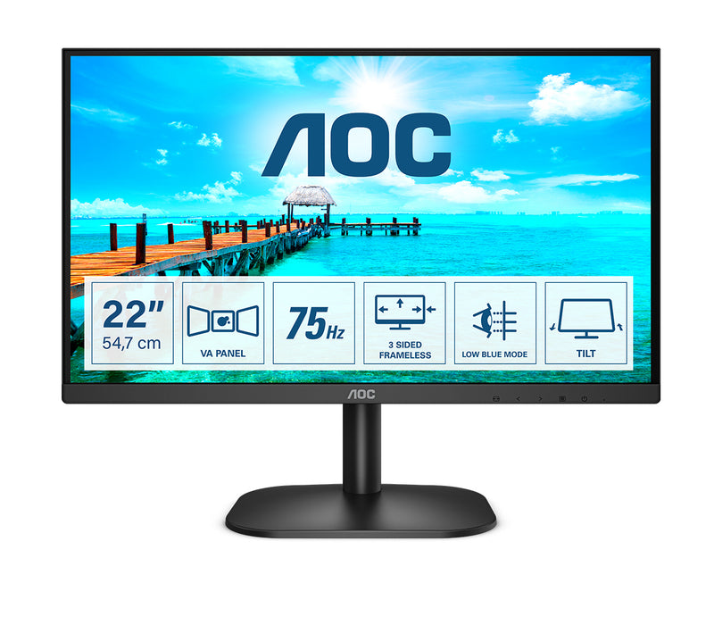 AOC B2 22B2H/EU, 54.6 cm (21.5"), 1920 x 1080 pixels, Full HD, LED, 4 ms, Black