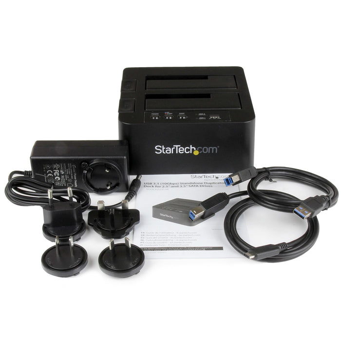 StarTech.com Standalone Hard Drive Duplicator, Dual Bay HDD/SSD Cloner/Copier, USB 3.1 (10Gbps) to SATA III HDD/SSD Docking Station, Hard Disk Duplicator Dock, Hard Drive Cloner, HDD duplicator, 2 copies, USB 3.1, Black, Plastic, USB Type-B
