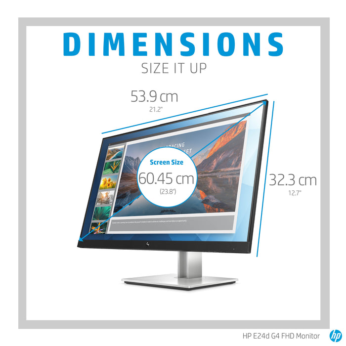 HP E24d G4 FHD USB-C Docking Monitor, 60.5 cm (23.8"), 1920 x 1080 pixels, Full HD, LED, 5 ms, Black, Silver
