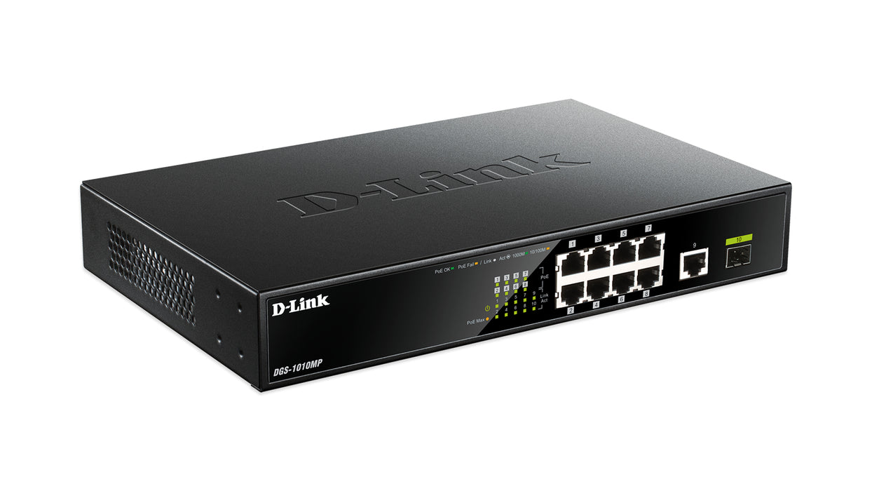D-Link 10-Port Gigabit PoE Unmanaged Switch, Unmanaged, Gigabit Ethernet (10/100/1000), Full duplex, Power over Ethernet (PoE), Rack mounting, 1U