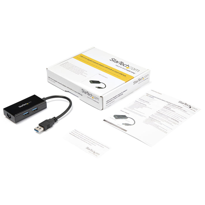 StarTech.com USB to Ethernet Adapter, USB 3.0 to 10/100/1000 Gigabit Ethernet LAN Converter for Laptops, 11.8in/30cm Attached Cable, USB to RJ45 Adapter, NIC Adapter, USB Network Adapter, Wired, USB, Ethernet, 5000 Mbit/s, Black