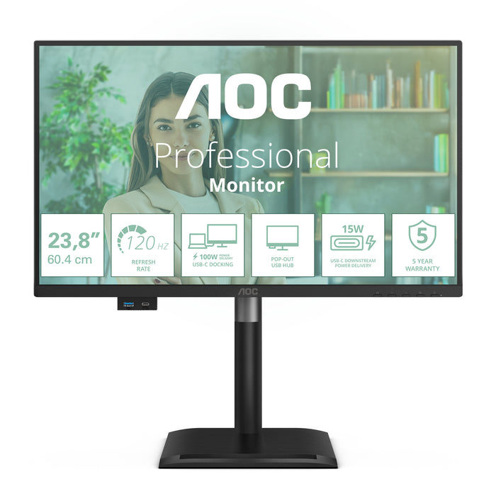 AOC 24P4CV, 60.5 cm (23.8"), 1920 x 1080 pixels, Full HD, LED, 4 ms, Black