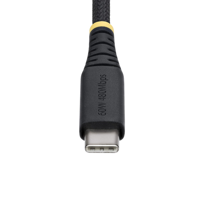 StarTech.com 15cm (6in) USB-C Charging Cable, 60W (3A) PD, Dual-Layer Braided Nylon/TPE Jacket, Rugged USB C Charging Cord, USB 2.0 Laptop Charger Cable, 0.15 m, USB C, USB C, USB 2.0, 0.48 Gbit/s, Black