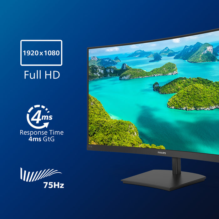 Philips E Line 271E1SCA/00, 68.6 cm (27"), 1920 x 1080 pixels, Full HD, LCD, 4 ms, Black