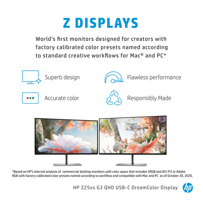 HP Z25xs G3 QHD USB-C DreamColor Display, 63.5 cm (25"), 2560 x 1440 pixels, Quad HD, 14 ms, Black