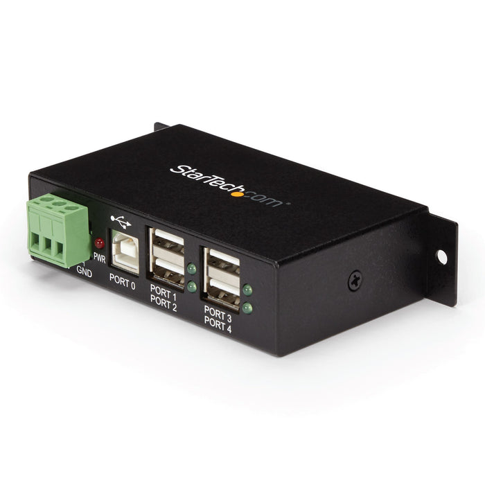 StarTech.com 4-Port USB 2.0 Hub - Metal Industrial USB-A Hub - Din Rail, Wall or Desk Mountable USB Data Hub - TAA Compliant USB Expander Hub, USB 2.0 Type-B, USB 2.0, 480 Mbit/s, Black, Steel, Power