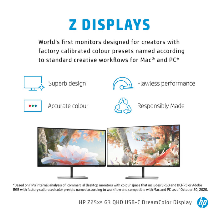 HP Z25xs G3 QHD USB-C DreamColor Display, 63.5 cm (25"), 2560 x 1440 pixels, Quad HD, 14 ms, Grey
