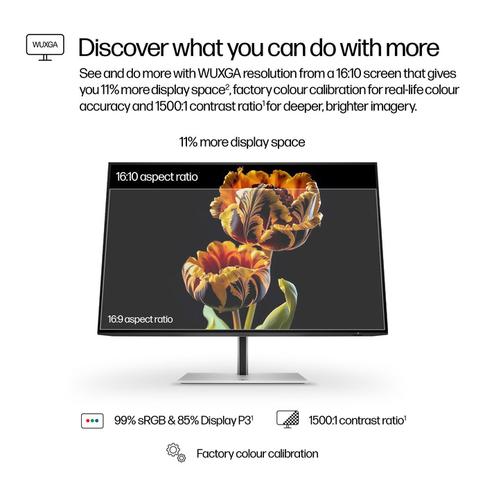 HP Series 7 Pro 24 inch WUXGA Monitor - 724pn, 61 cm (24"), 1920 x 1200 pixels, WUXGA, LCD, 5 ms, Black, Silver