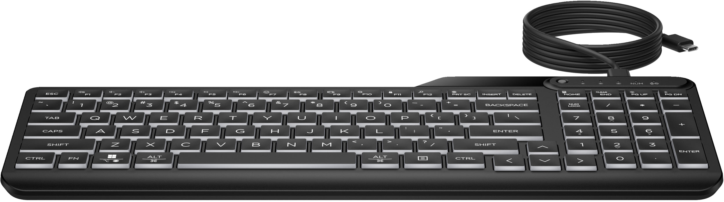 HP 405 Multi-Device Backlit Wired Keyboard, Full-size (100%), Wired, USB, Membrane, Black