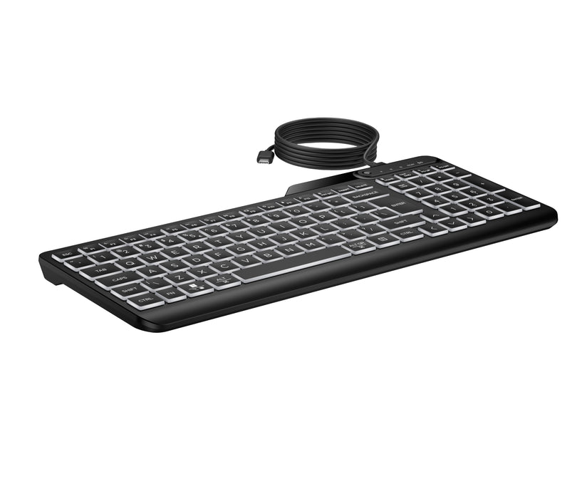 HP 405 Multi-Device Backlit Wired Keyboard, Full-size (100%), Wired, USB, Membrane, Black