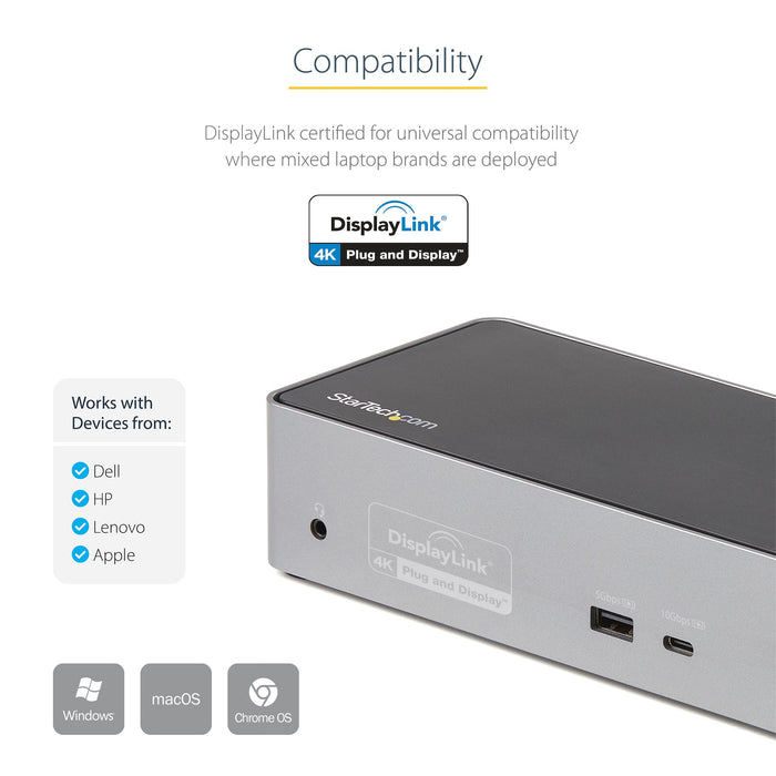 StarTech USB-C Quad Monitor Docking Station for MacBook Pro / Air M1 M2 M3 M4 & Windows, Universal 4K 60Hz HDMI DP Dock, Thunderbolt Compatible, 100W Laptop Charging