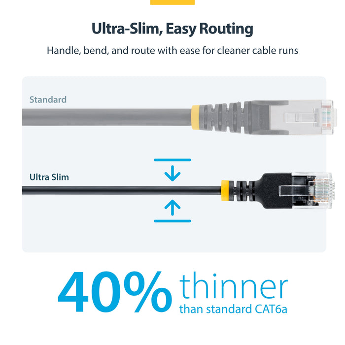 StarTech.com 2m Black Ultra Slim Cat6A Ethernet Cable, UTP, Pure Bare Copper Wire, 34AWG Slim RJ45 Network Patch Cord, Individually Tested, 2 m, Cat6a, U/UTP (UTP), RJ-45, RJ-45, Black