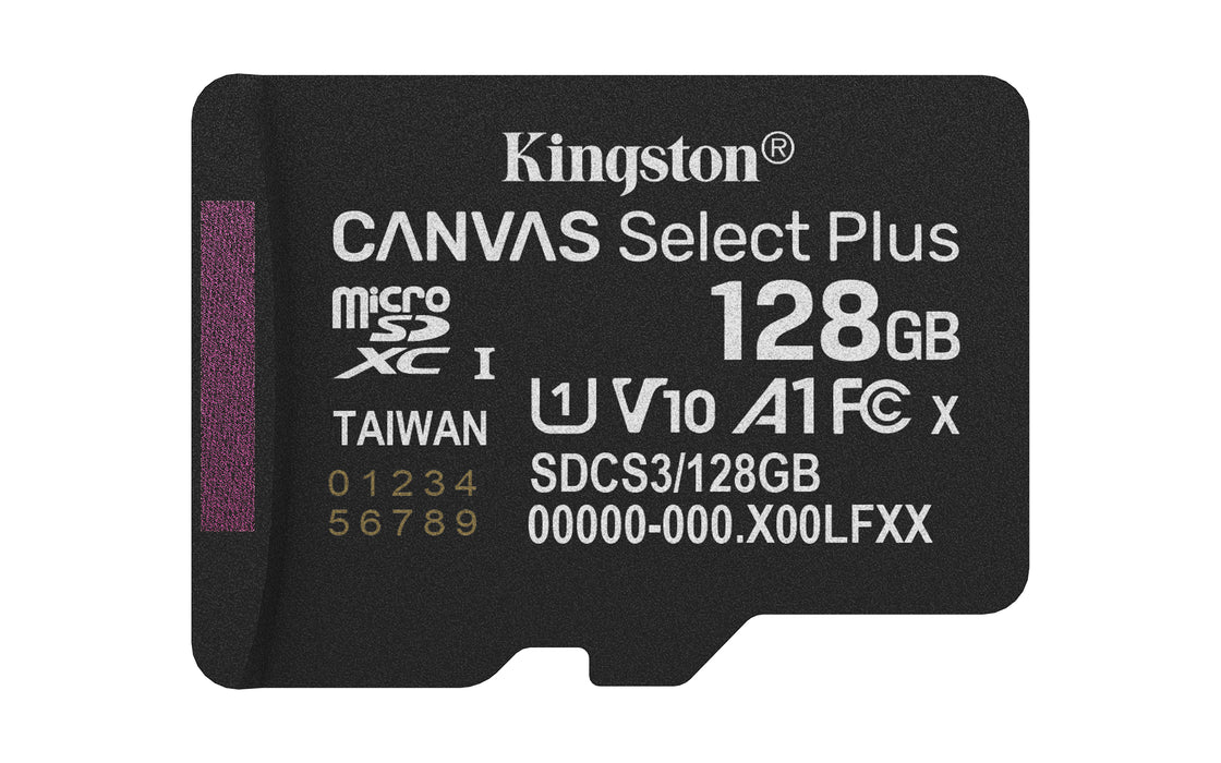 Kingston Technology 128GB microSDXC Canvas Select Plus Gen3 150MB/s A1 Card + Adapter, 128 GB, MicroSDXC, Class 10, UHS-I, 150 MB/s, Class 1 (U1)
