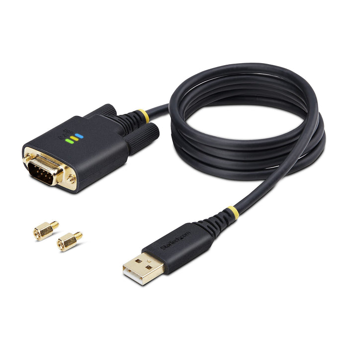 StarTech.com 3.3ft (1m) USB to Serial Adapter Cable, COM Retention, Interchangeable Screws/Nuts, USB-A to DB9 RS232, FTDI IC, ESD Protection, Windows/macOS/Linux, Black, 1 m, USB Type-A, RS-232, Male, Male