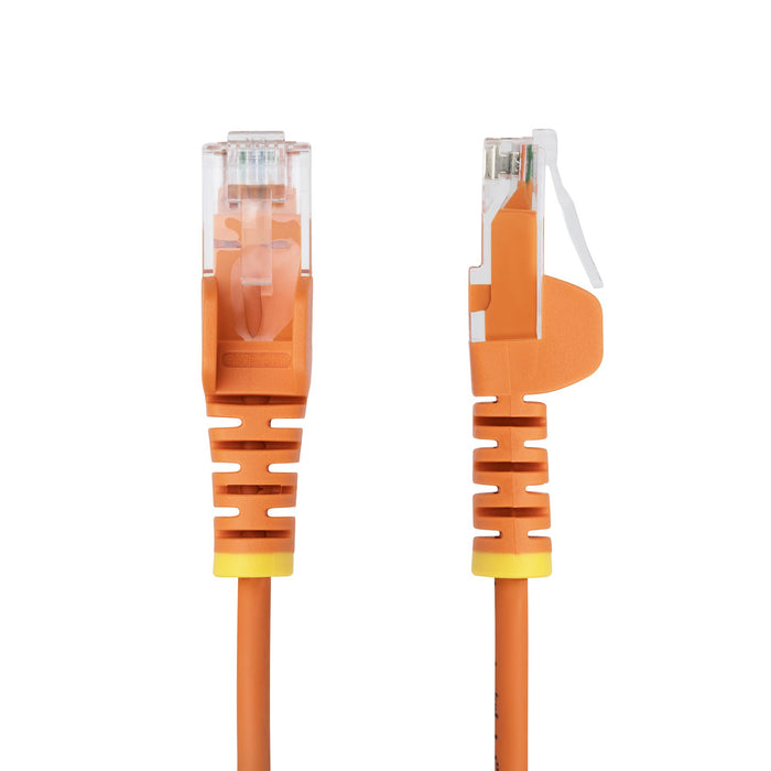 StarTech.com 25cm Orange Slim CAT6 Ethernet Cable, Snagless, 100W PoE, UTP, LSZH, 28AWG Pure Bare Copper Wire, Slim RJ45 Network Patch Cord w/Strain Reliefs, Individually Tested, 0.25 m, Cat6, U/UTP (UTP), RJ-45, RJ-45, Orange