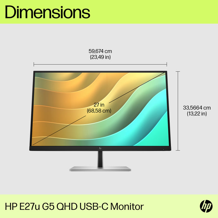 HP E27u G5 QHD USB-C Monitor, 68.6 cm (27"), 2560 x 1440 pixels, Quad HD, LCD, 5 ms, Black