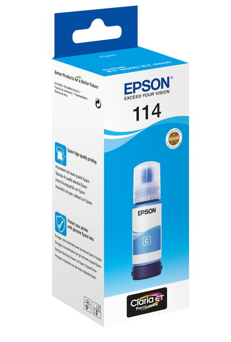 Epson 114 EcoTank Cyan ink bottle, Original, Cyan, Epson, ET-8500 ET-8600, Standard Yield, 70 ml