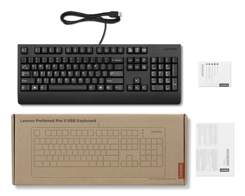 Lenovo Preferred Pro II USB, Full-size (100%), Wired, USB, Plunger key switch, QWERTY, Black