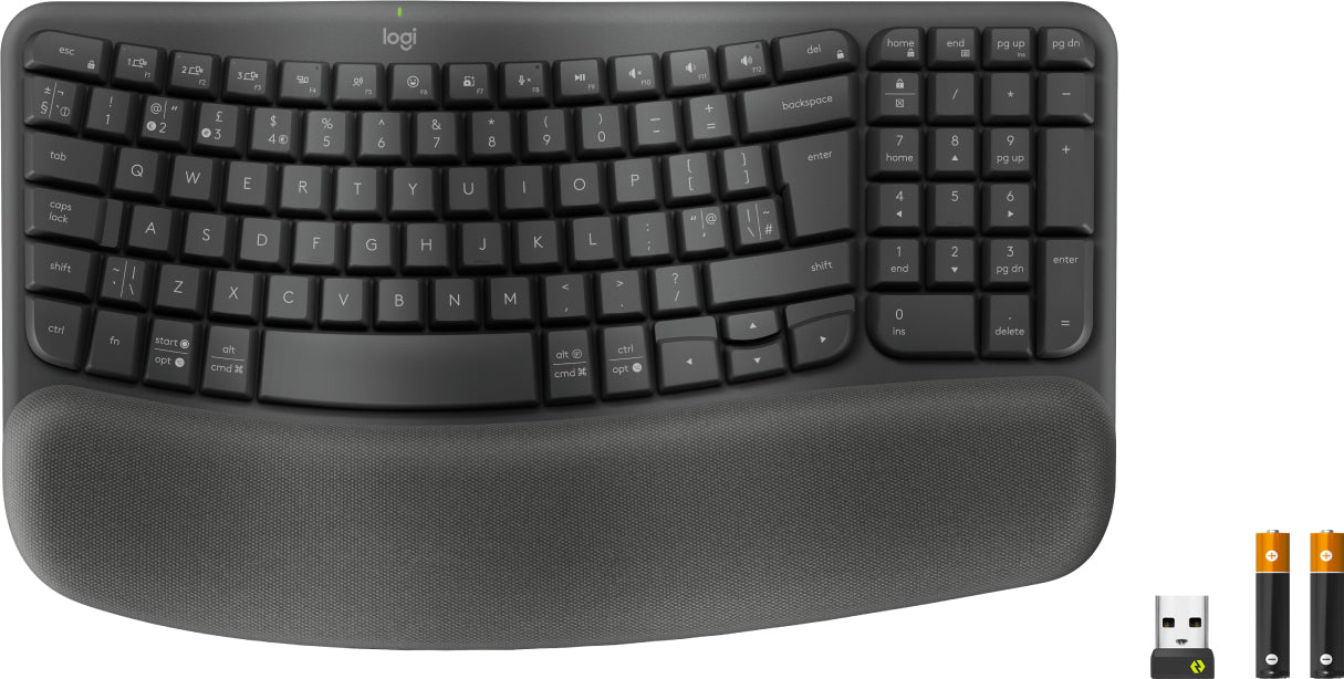 Logitech Wave Keys for Business, Full-size (100%), Wireless, RF Wireless + Bluetooth, Membrane, QWERTY, Graphite