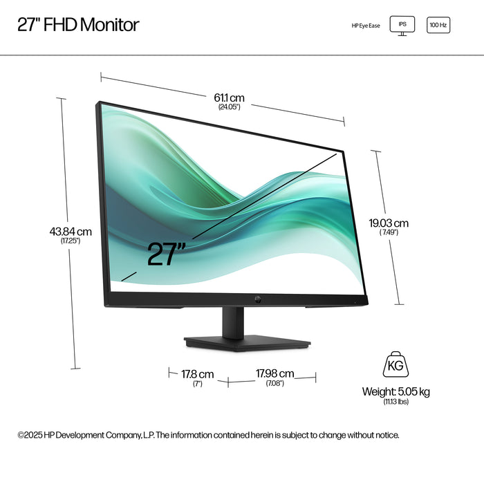 HP Series 3 Pro 27 inch FHD Monitor - 327pf, 68.6 cm (27"), 1920 x 1080 pixels, Full HD, LCD, 5 ms, Black