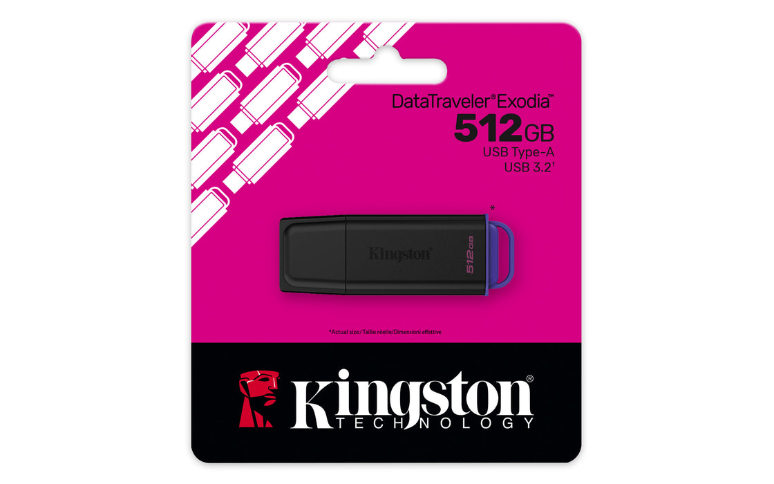 Kingston Technology DataTraveler 512GB Portable USB 3.2 Gen 1 Exodia Black/Purple, 512 GB, USB Type-A, 3.2 Gen 1 (3.1 Gen 1), Cap, 9.36 g, Black, Violet