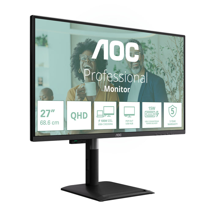 AOC Q27P4CV, 68.6 cm (27"), 2560 x 1440 pixels, Quad HD, LED, 4 ms, Black