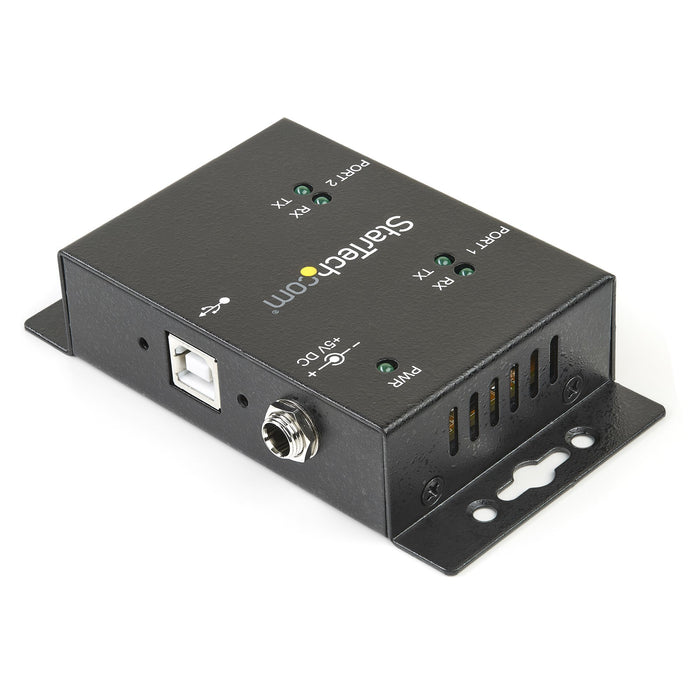 StarTech.com 2 Port Industrial Wall Mountable USB to Serial Adapter Hub with DIN Rail Clips - TAA, USB 2.0 Type-B, Serial, Black, Steel, Activity, Windows 2000, Windows 2000 Professional, Windows 7, Windows 7 Enterprise, Windows 7 Enterprise...