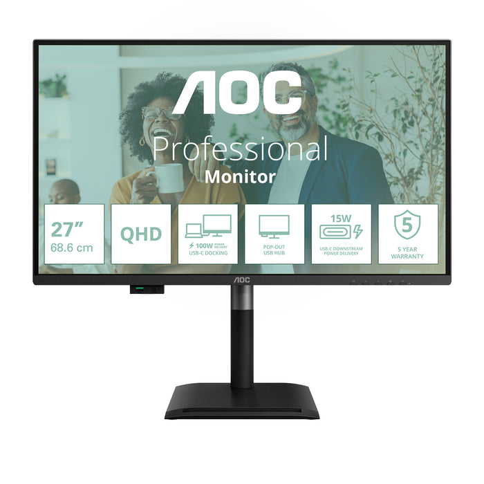 AOC Q27P4CV, 68.6 cm (27"), 2560 x 1440 pixels, Quad HD, LED, 4 ms, Black