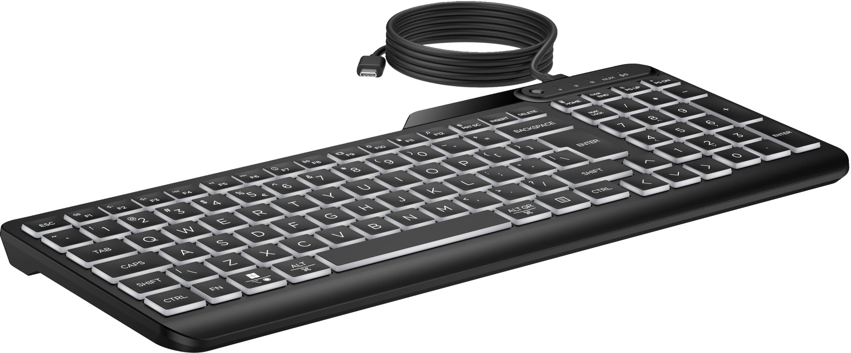 HP 405 Multi-Device Backlit Wired Keyboard, Full-size (100%), Wired, USB, Membrane, Black