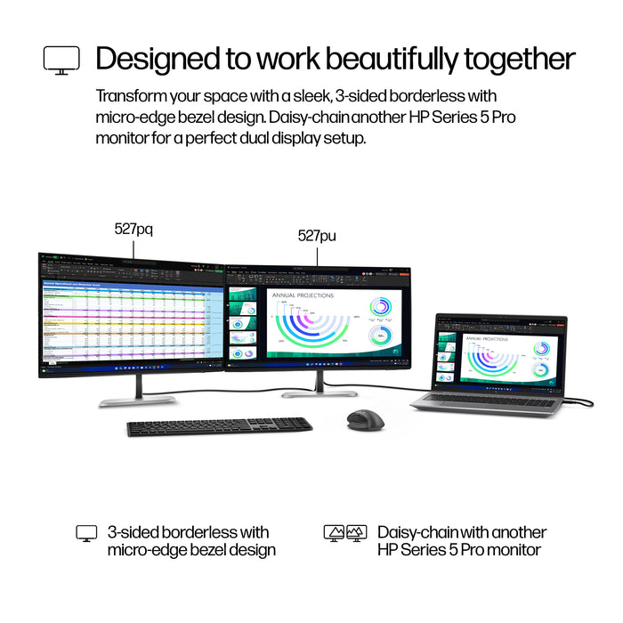 HP Series 5 Pro 27 inch QHD USB-C Monitor - 527pu, 68.6 cm (27"), Quad HD, LCD, 5 ms, Black