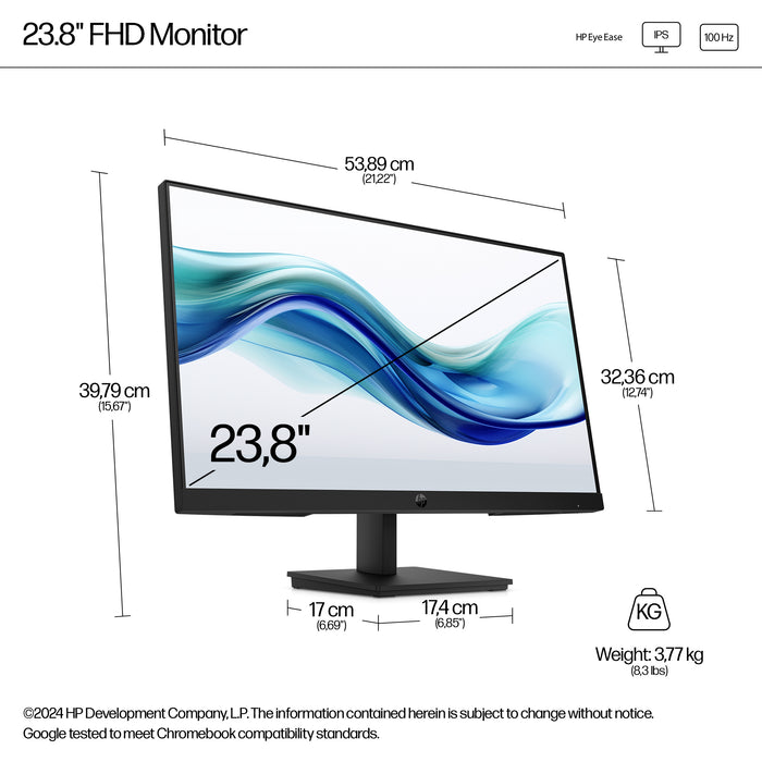 HP Series 3 Pro 23.8 inch FHD Monitor - 324pf, 60.5 cm (23.8"), 1920 x 1080 pixels, Full HD, LCD, 5 ms, Black
