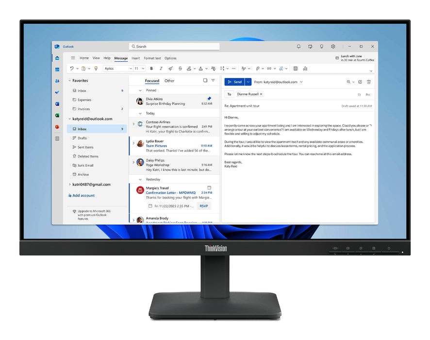Lenovo ThinkVision S24-4e Monitor, 60.5 cm (23.8"), 1920 x 1080 pixels, Full HD, LED, 6 ms, Black