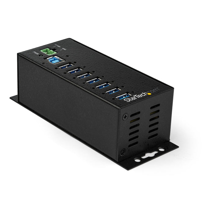 StarTech 7-Port USB 3.0 Hub with Power Adapter - Metal Industrial USB-A Hub with ESD & 350W Surge Protection - Din/Wall/Desk Mountable - High Speed USB 3.0 (5Gbps) - Hub , TAA (HB30A7AME)