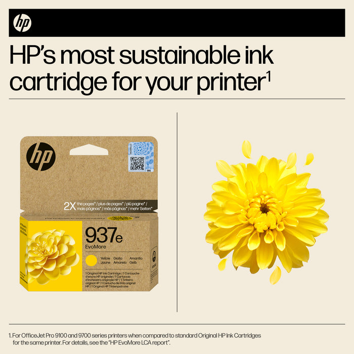 HP 937e EvoMore Yellow Original Ink Cartridge, High (XL) Yield, Yellow, 1 pc(s), 1650 pages, Single pack