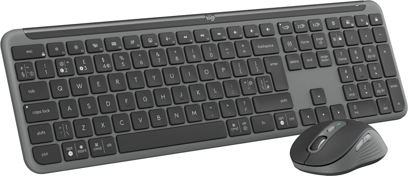 Logitech MK950 Signature for Business, Wireless, RF Wireless + Bluetooth, Scissor key switch, QWERTY, Graphite, Mouse included