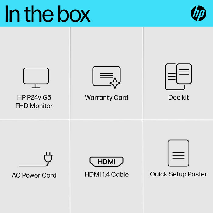HP P24v G5 FHD Monitor, 60.5 cm (23.8"), 1920 x 1080 pixels, Full HD, LCD, 5 ms, Black