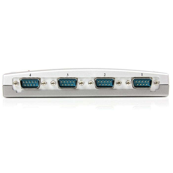 StarTech.com 4 Port USB to RS232 Serial DB9 Adapter Hub - TAA, USB, Serial, Silver, Plastic, CE, FCC, RoHS, 1 W