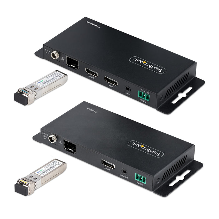 StarTech 4K HDMI over Fiber Extender Kit, 4K 60Hz up to 3300ft (Single Mode) or 1000ft (Multimode) LC Fiber Optic, HDR, HDCP, Audio/RS232/IR Extender, Transmitter and Receiver Kit (ST121HD20FXA2)