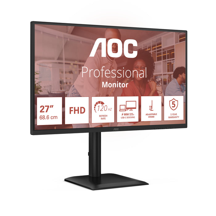 AOC 27E4CV, 68.6 cm (27"), 1920 x 1080 pixels, Full HD, LED, 4 ms, Black