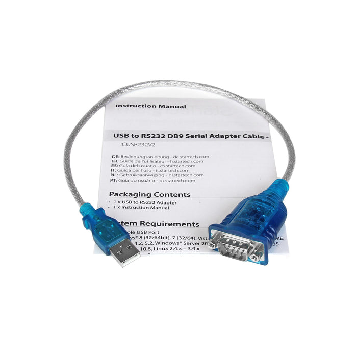 StarTech.com 17in (43cm) 1-Port USB to Serial Adapter Cable, USB-A to DB9 RS232, USB to RS232 Adapter, Prolific Chipset - M/M, Grey, 0.43 m, USB 2.0 Type-A, DB-9, Male, Male
