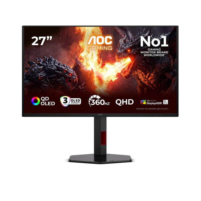AOC G4 Q27G4SDR, 67.3 cm (26.5"), 2560 x 1440 pixels, Quad HD, QD-OLED, 0.03 ms, Black, Red