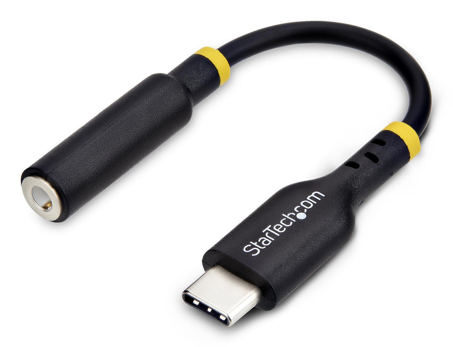 StarTech.com 5in (12.7cm) USB-C to 3.5mm TRRS Headphone/Headset Jack Audio Adapter, USB Type-C Aux Dongle, 32-bit DAC, Supports USB-C/Thunderbolt, Laptop/Phone/Tablet, USB Type-C 2.0, Male, 3.5 mm, Female, 0.127 m, Black