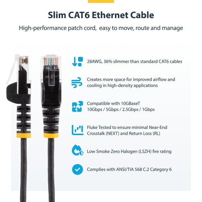 StarTech.com 5m Gray Slim CAT6 Ethernet Cable, Snagless, 100W PoE, UTP, LSZH, 28AWG Pure Bare Copper Wire, Slim RJ45 Network Patch Cord w/Strain Reliefs, Individually Tested, 5 m, Cat6, U/UTP (UTP), RJ-45, RJ-45, Grey