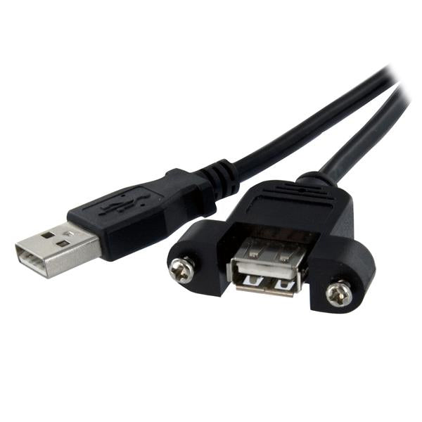 StarTech.com 1 ft Panel Mount USB Cable A to A - F/M, 0.3 m, USB A, USB A, USB 2.0, Male/Female, Black