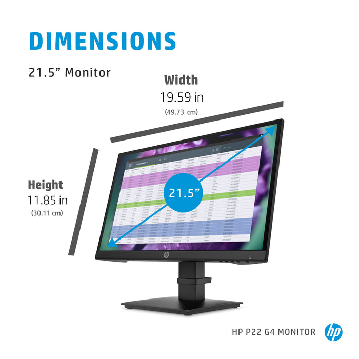 HP P22 G4 22 FHD Monitor, 54.6 cm (21.5"), 1920 x 1080 pixels, Full HD, 5 ms, Black
