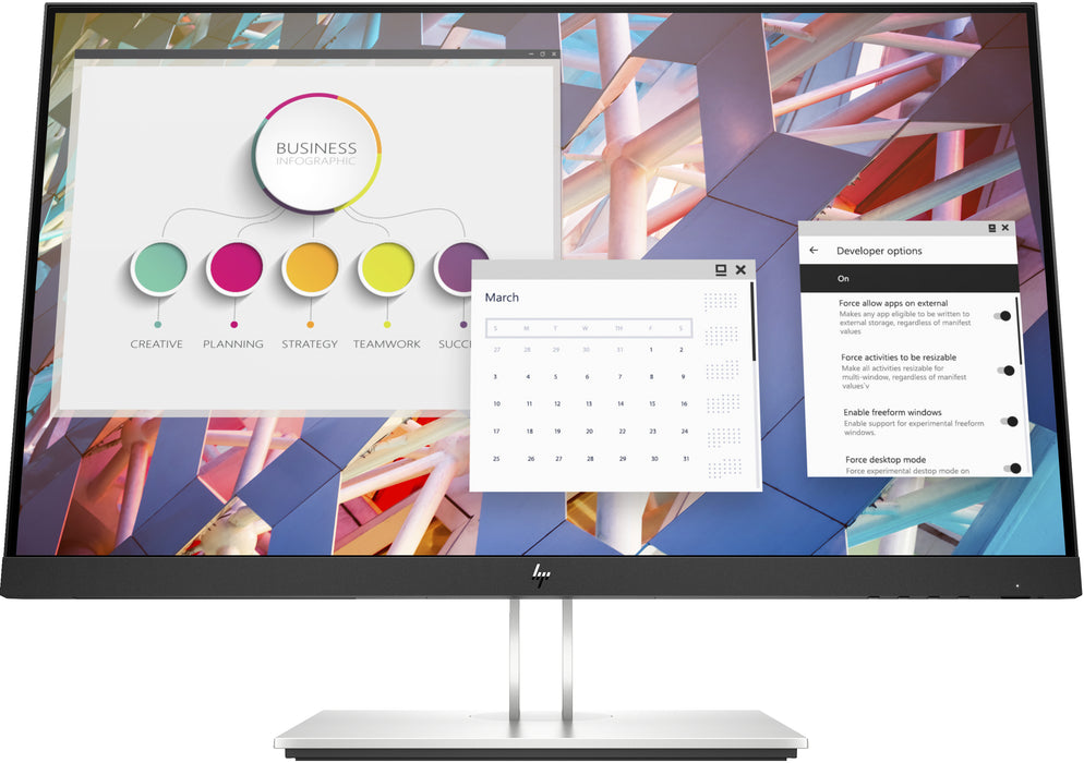 HP E24 G4 FHD Monitor, 60.5 cm (23.8"), 1920 x 1080 pixels, Full HD, LCD, 5 ms, Black, Silver