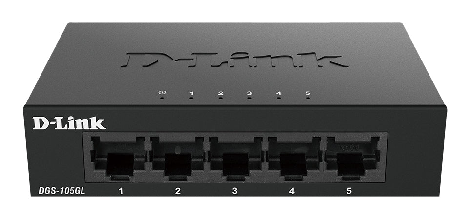D-Link DGS-105GL 5-Port Gigabit Ethernet Switch, Fanless, Low Profile, Metal Housing, Plug-and-Play, 802.3az EEE black, Unmanaged, Gigabit Ethernet (10/100/1000), Desktop